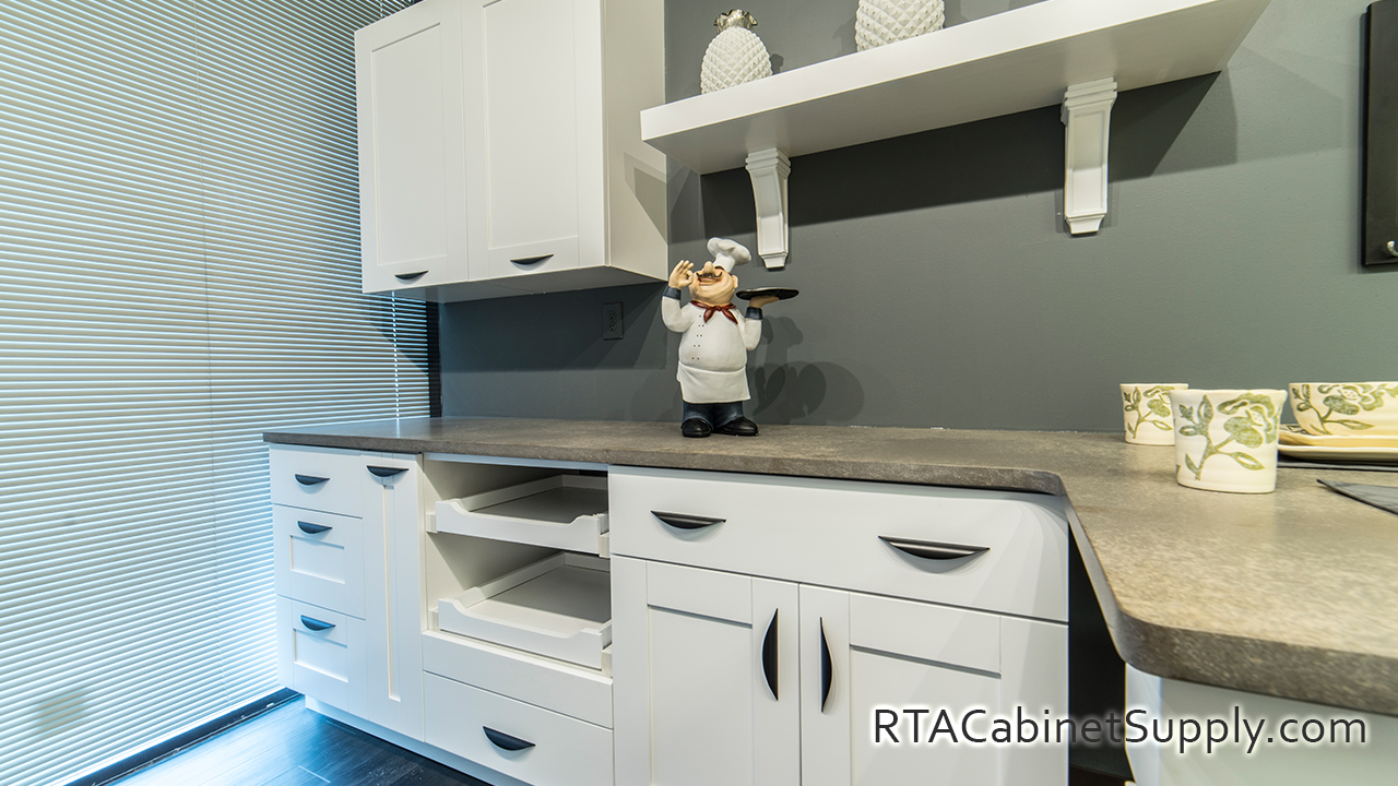 Anchester White kitchen close up angle view.