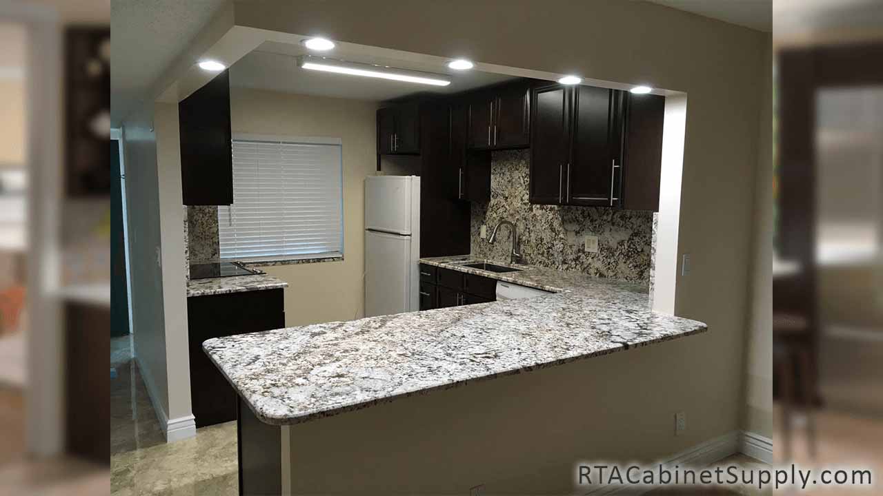 Concord Espresso Glaze kitchen angle view with a countertop.