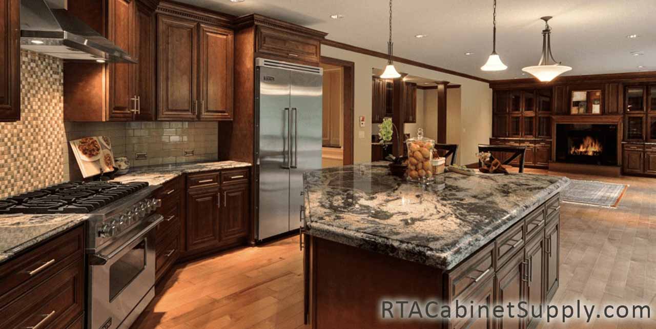 Jackson Chocolate Glaze kitchen angle view with an island.