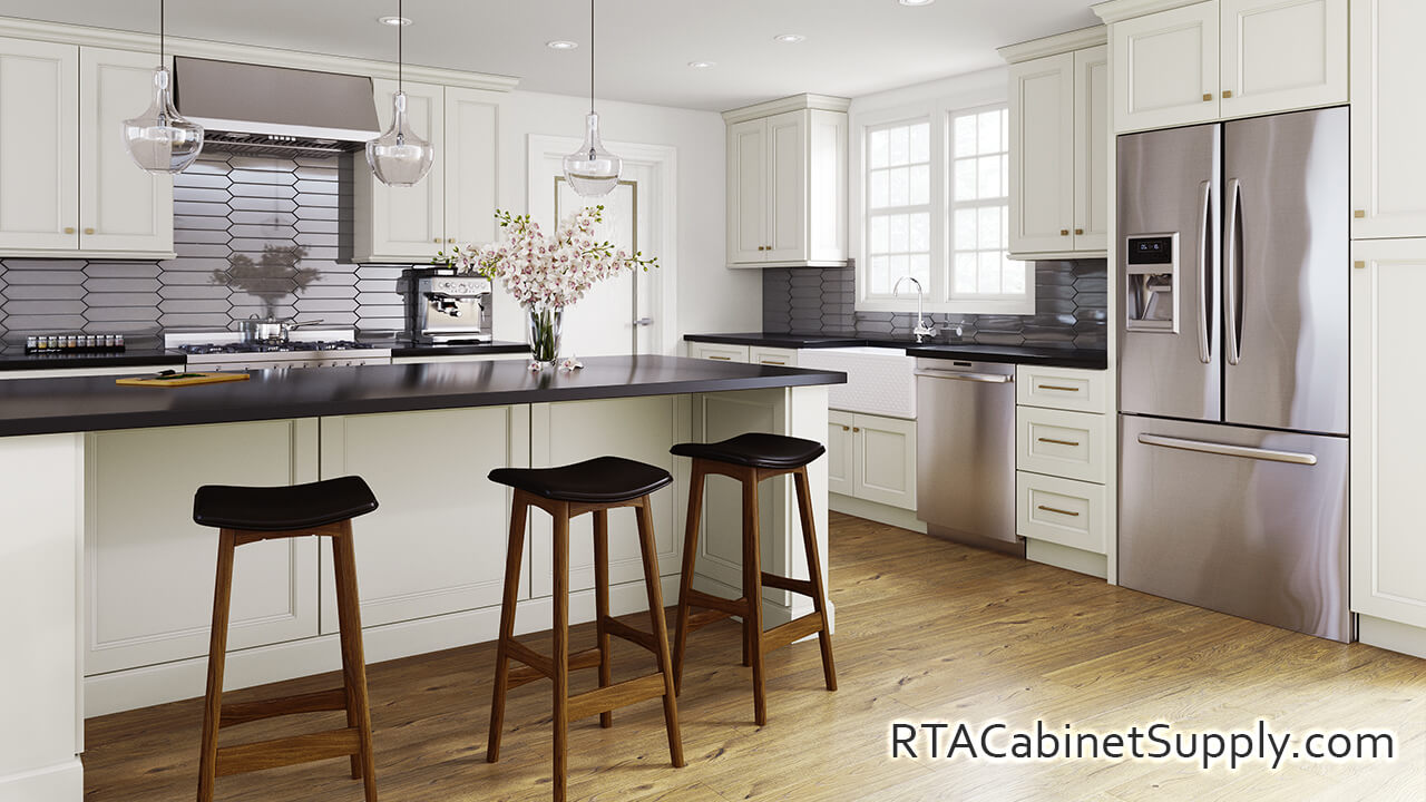 Bristol Cream Glaze kitchen angle view with an island.