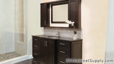 Modern Espresso Cabinet Line Bathroom Completed Project