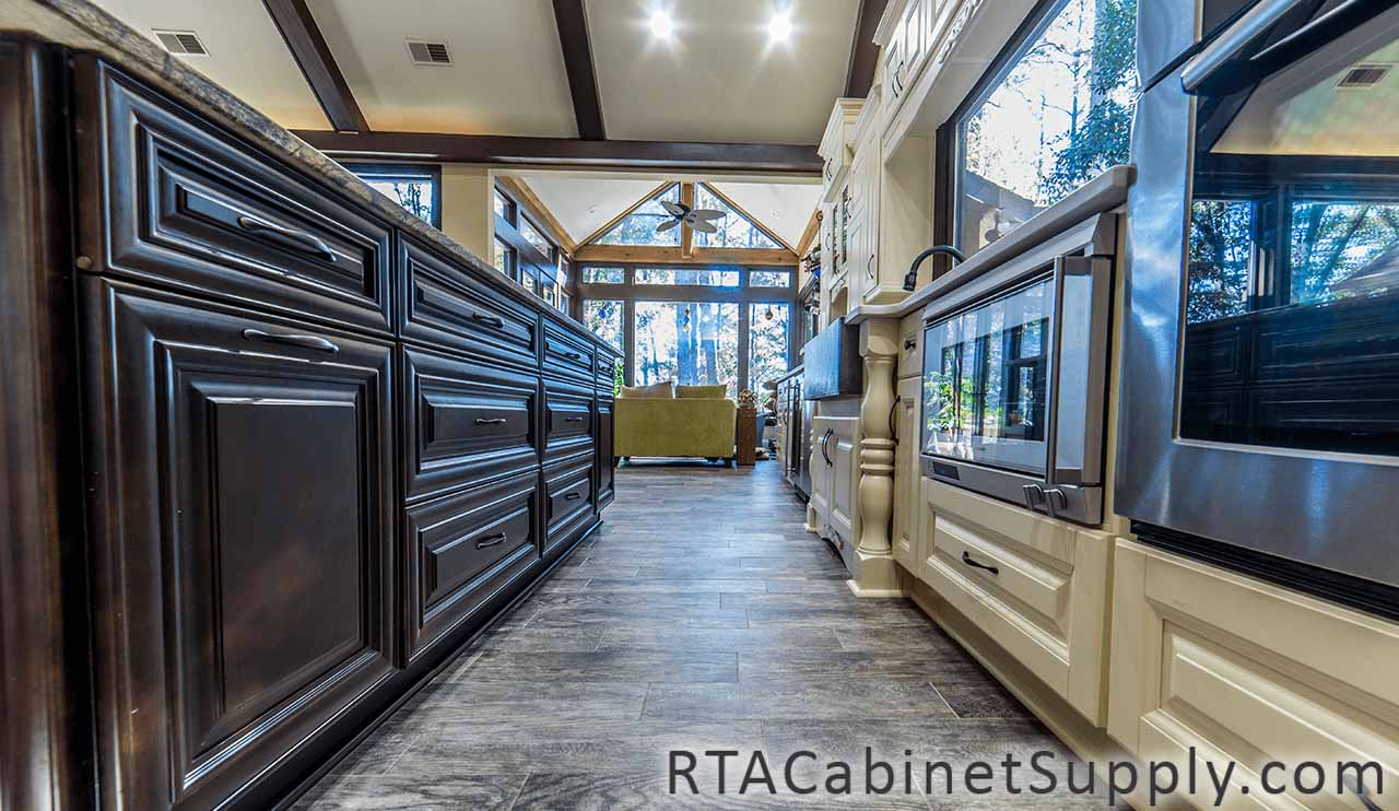 Oxfrord Cream kitchen close up view with base cabinets.