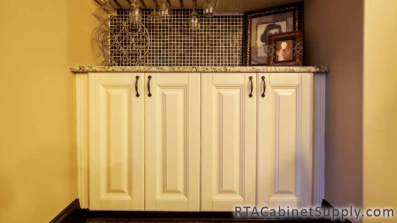 Oxfrord Cream kitchen close up view with base cabinets.